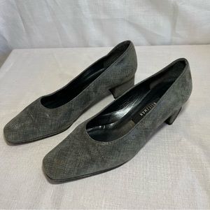 Stuart Weitzman gray matrix block heel square toe pumps size 9B